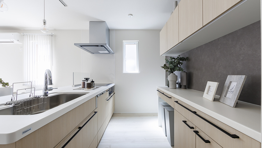 SOUHOUSEのプレミアムデザイン住宅、収納豊富で機能的なキッチンスペース